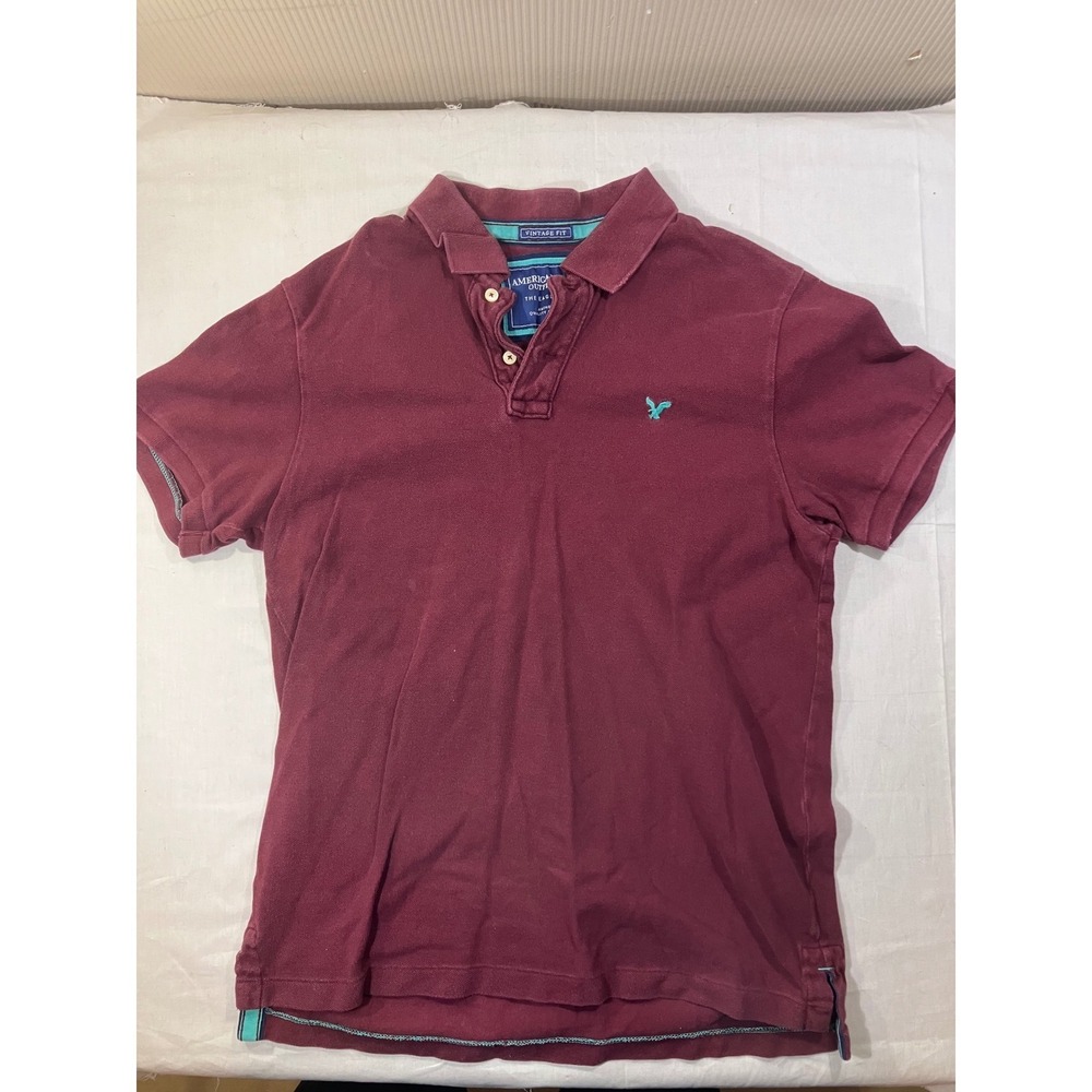 American‎ Eagle Outfitters Logo Eagle Polo Shirt Men's L G Burgundy Vintage Fit